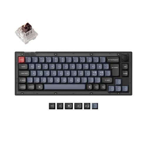 Keychron V2 QMK VIA custom mechanical keyboard 65 percent layout hot-swappable PBT keycaps Keychron K Pro switch brown ISO Nordic layout