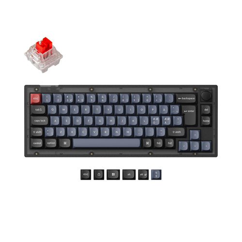 Keychron V2 QMK VIA custom mechanical keyboard 65 percent layout hot-swappable PBT keycaps Keychron K Pro switch red ISO Nordic layout