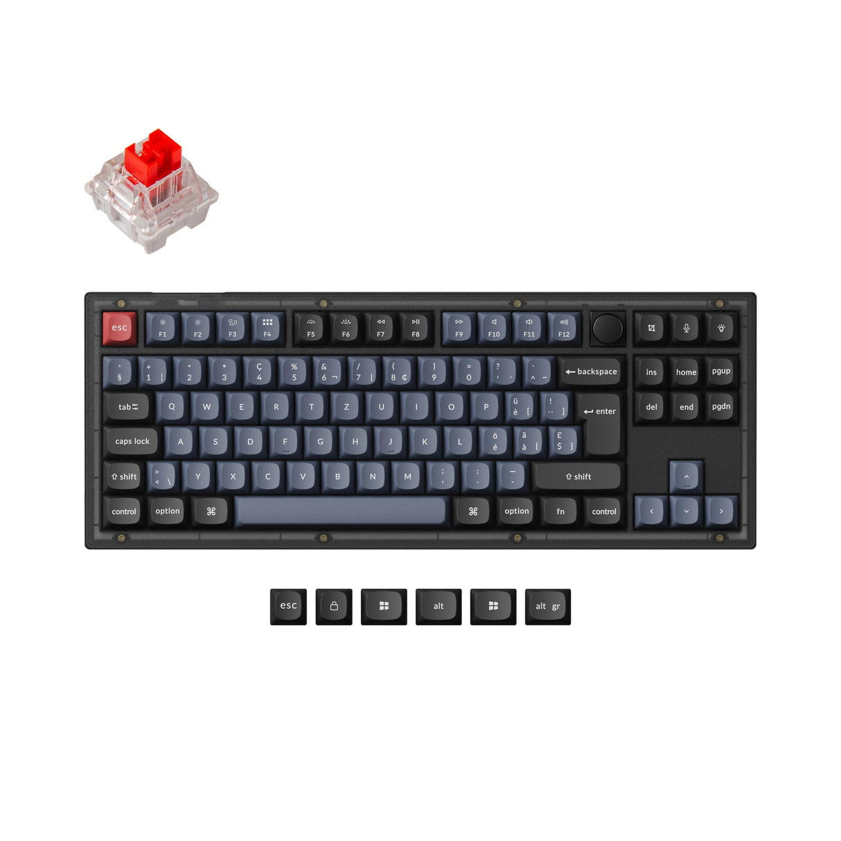 Keychron V3 QMK VIA custom mechanical keyboard 80 percent layout hot-swappable PBT keycaps Keychron K Pro switch red ISO Swiss layout