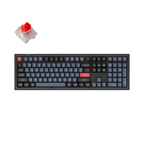 Keychron V6 QMK VIA custom mechanical keyboard 100 percent layout frosted black knob Mac Windows Linux hot-swappable Keychron K Pro switch red Russian layout
