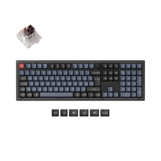 Keychron V6 QMK VIA custom mechanical keyboard 100 percent layout hot-swappable PBT keycaps Keychron K Pro switch brown ISO Swiss layout