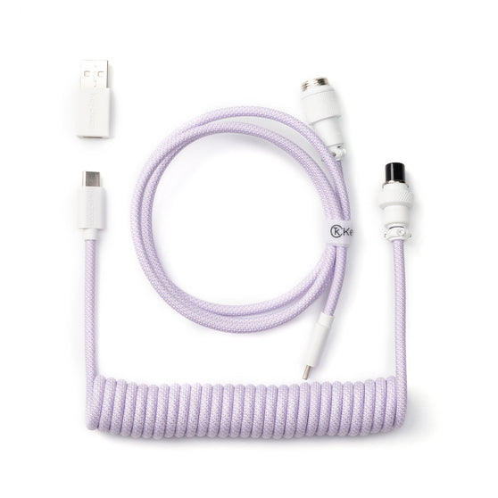 Keychron custom coiled aviator USB Type-C cable 8K version with straight connector for keyboards Light Purple color