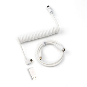Keychron custom coiled aviator USB type-C cable white color with angled connector