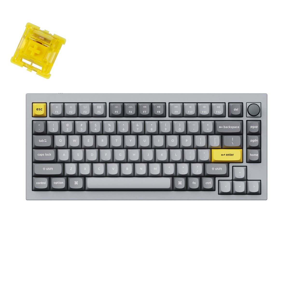 Keychron Q1 QMK Custom Mechanical Keyboard Gray Knob Version Gateron Phantom Yellow Switch