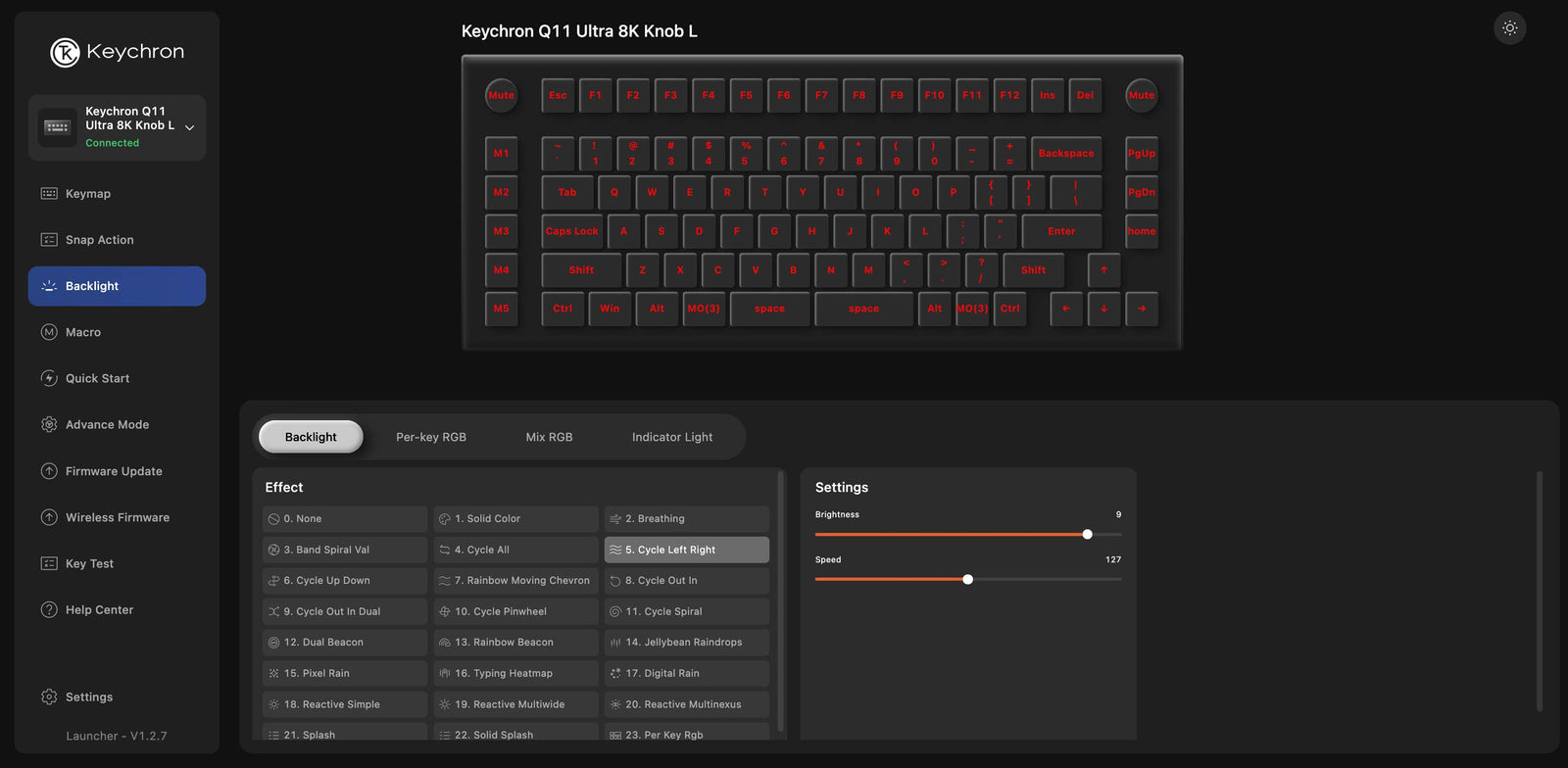 Controle de iluminação no Keychron Launcher