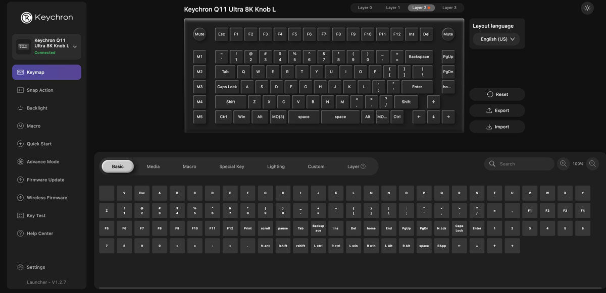 Remapeamento de teclas no Keychron Launcher