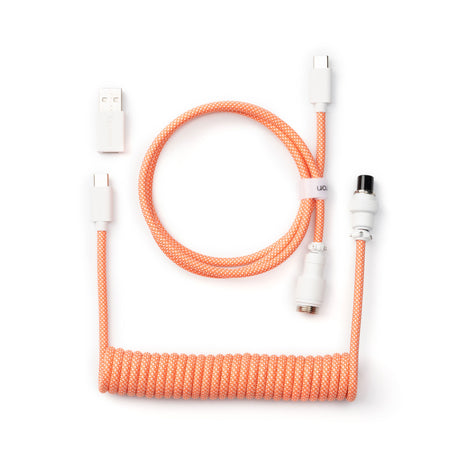 Keychron custom coiled aviator USB type-C cable for keyboards pink orange color