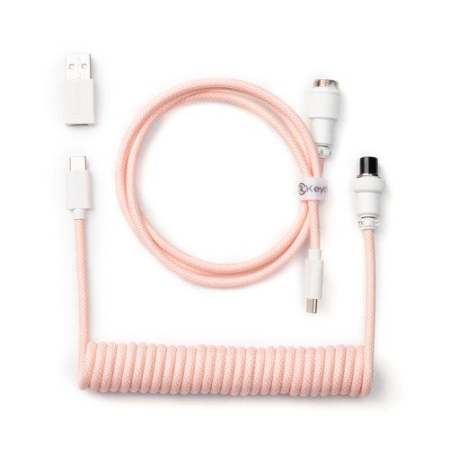 Keychron custom coiled aviator USB type-C cable for keyboards light pink color
