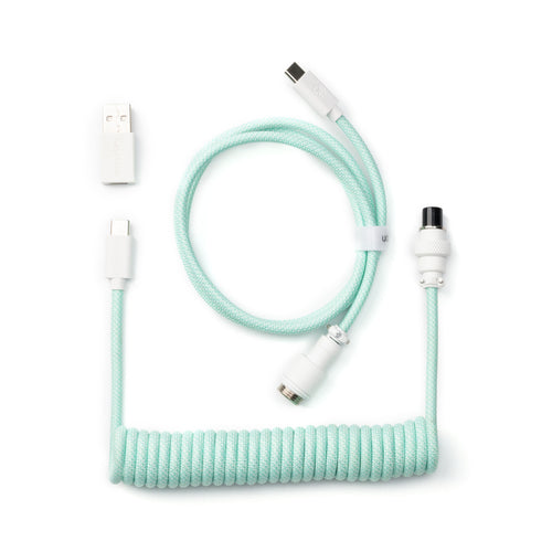 Keychron custom coiled aviator USB type-C cable for keyboards mint color