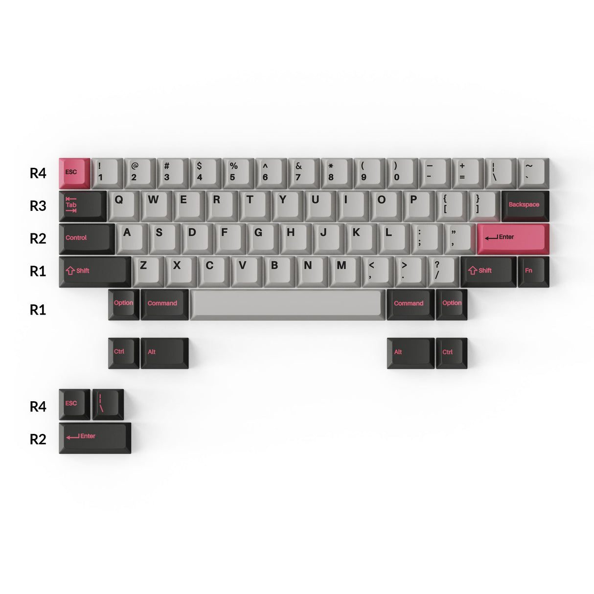Cherry Profile Double-Shot PBT Full Set Keycaps Dolch Pink HHKB Layout