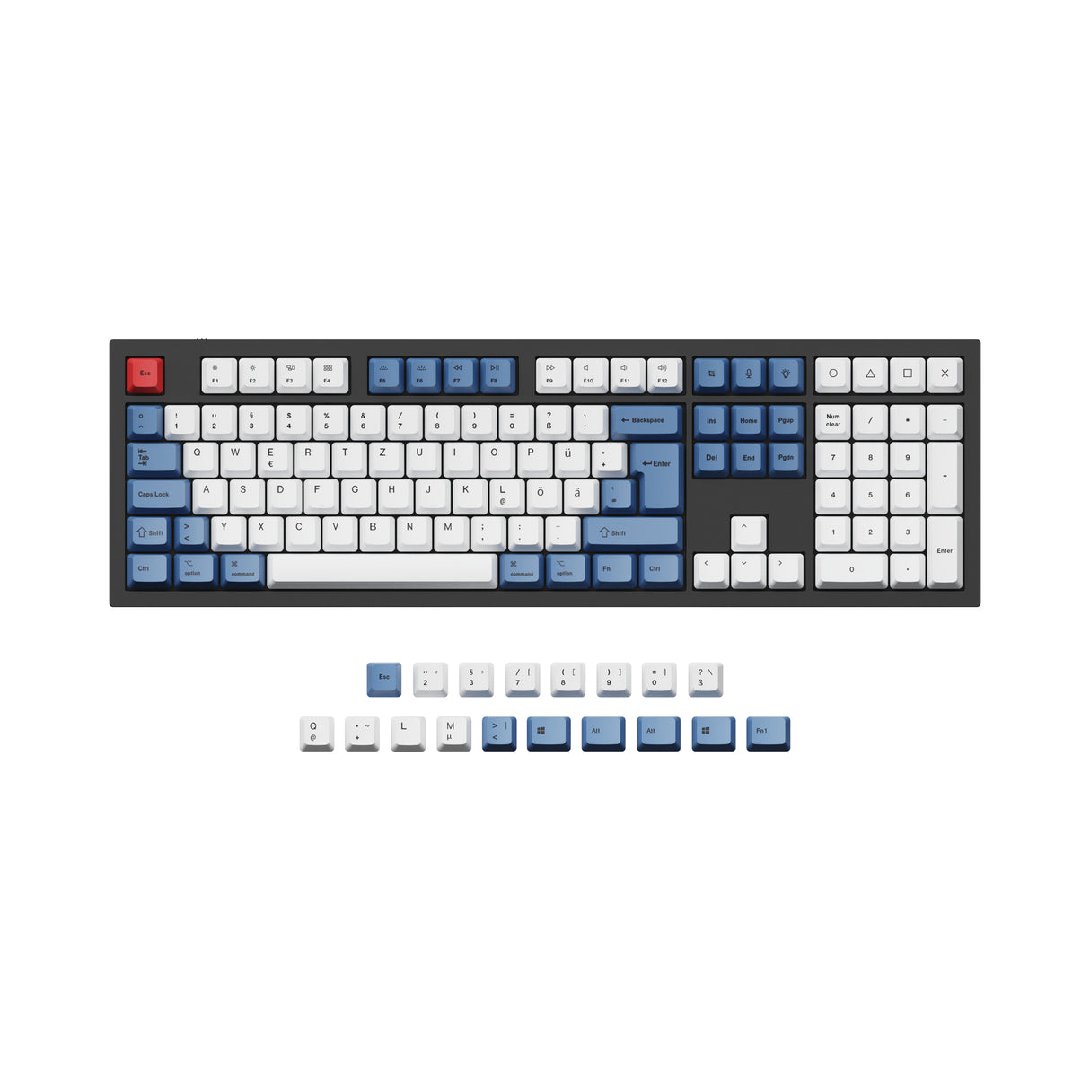 ISO ANSI OEM Dye Sub PBT German DE Layout Keycap Set Blue Color For Q3 Q4 Q6 K8 Keyboard