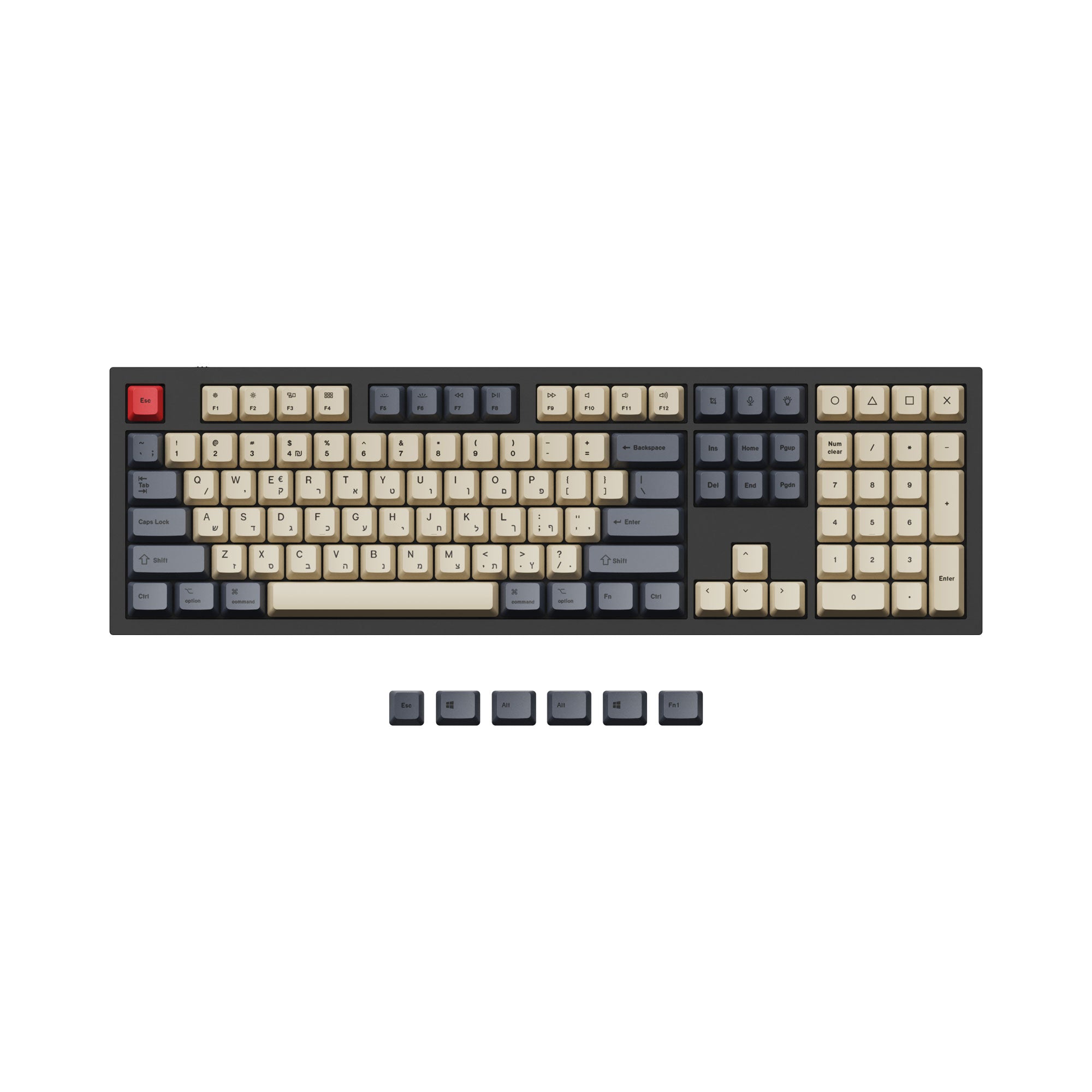 ISO ANSI Layout OEM Dye Sub PBT Keycap Set Carbon Color For Q3 Q4 Q6 and K8 Keyboard Hebrew Layout