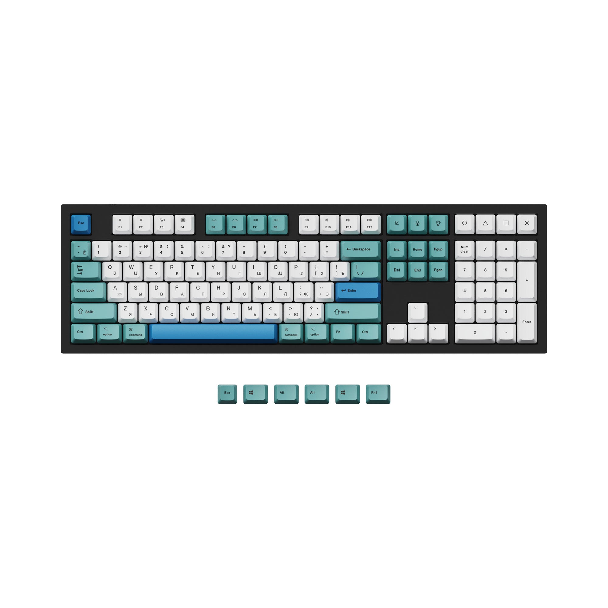 ISO ANSI OEM Dye Sub PBT Keycap Set Color Q3 Q4 Q6 K8 Keyboard Russia Layout Iceberg Color