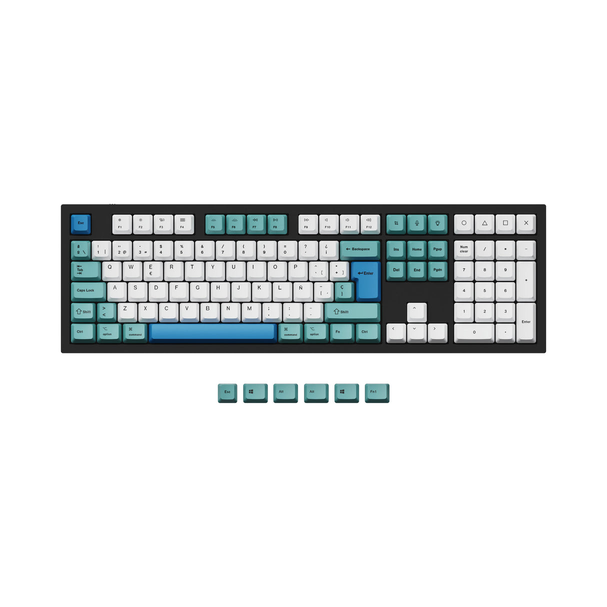 ISO ANSI OEM Dye Sub PBT Keycap Set Iceberg Color For Q3 Q4 Q6 and K8 Keyboard Spanish Layout