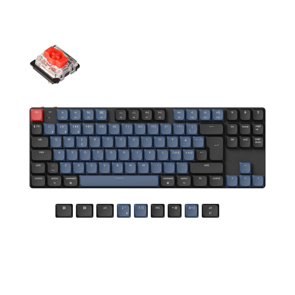Keychron K1 Pro QMK/VIA ultra-slim custom mechanical keyboard 80 percent TKL layout for Mac Windows Linux low-profile Gateron red ISO Nordic layout