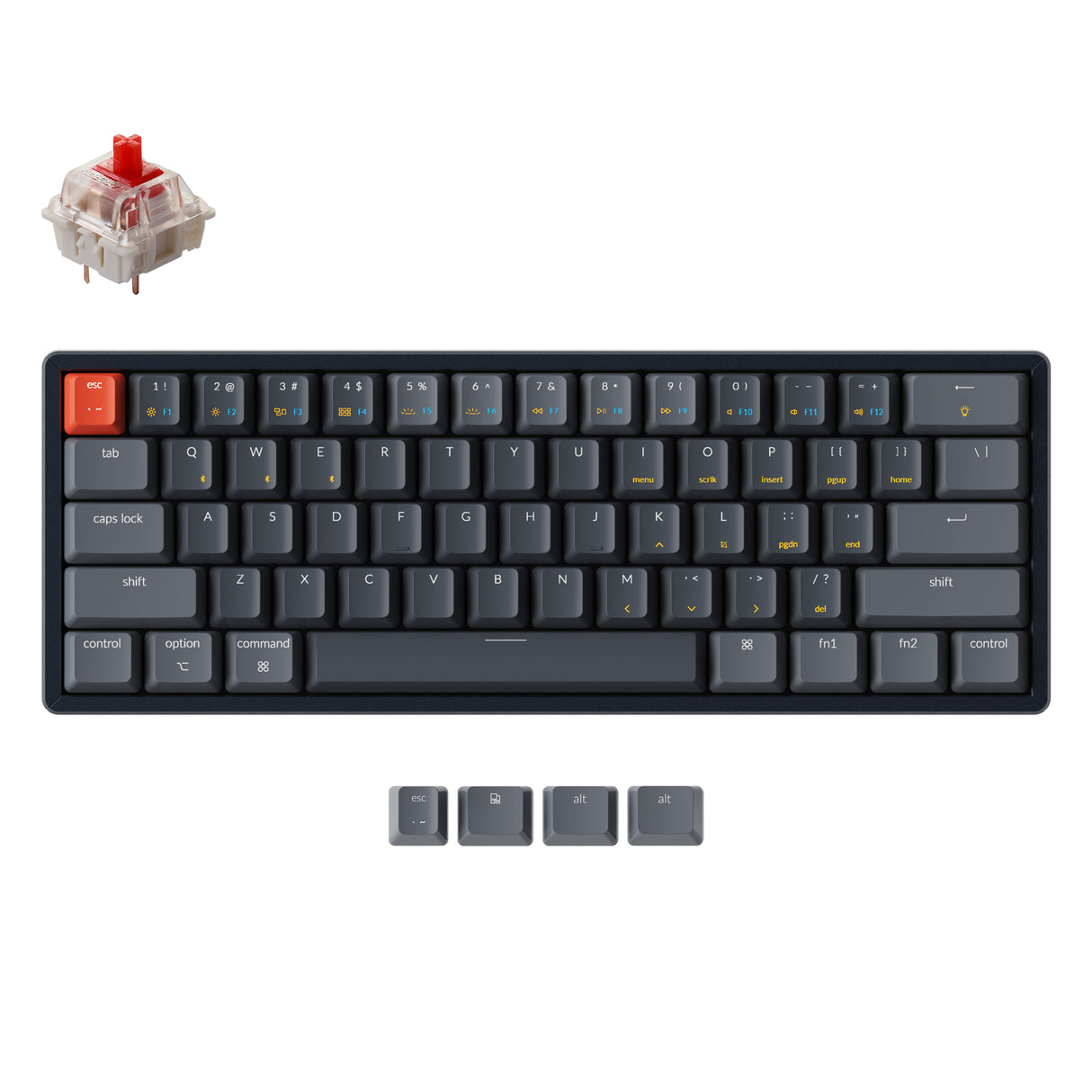Keychron K12 60% compact hot-swappable wireless mechanical keyboard with aluminum frame for Mac and Windows with White RGB backlight Gateron mechanical switch red