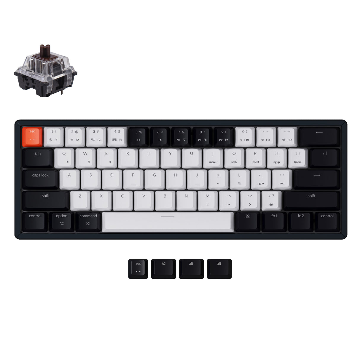 Keychron K12 60% compact hot-swappable wireless mechanical keyboard Non-backlit version with aluminum frame for Mac and Windows Keychron Mechanical switch brown
