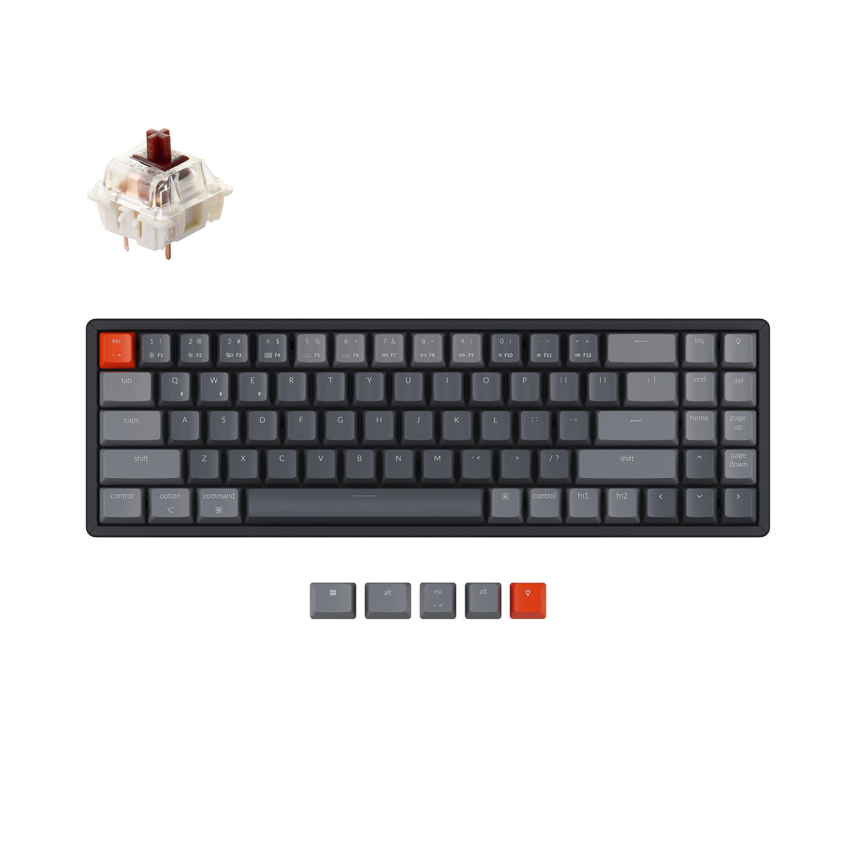 Keychron K14 70 percent layout aluminum wireless mechanical keyboard for Mac Windows with hot-swappable Gateron mechanical brown switches compatible with Cherry Kailh and Panda switches