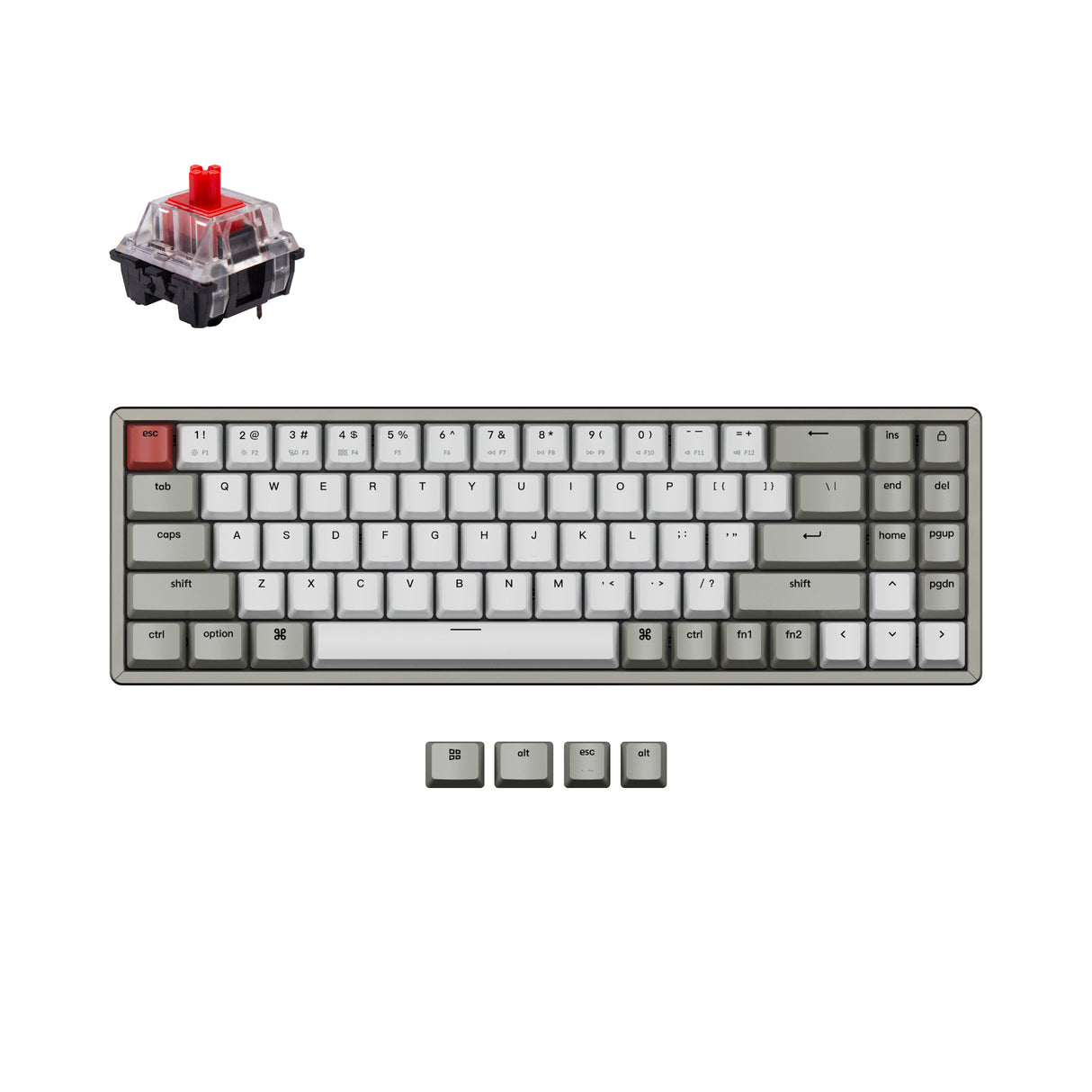 Keychron K14 70 percent layout non-backlight aluminum wireless mechanical keyboard for Mac Windows with hot-swappable Keychron mechanical red switches compatible with Gateron Cherry Kailh and Panda switches