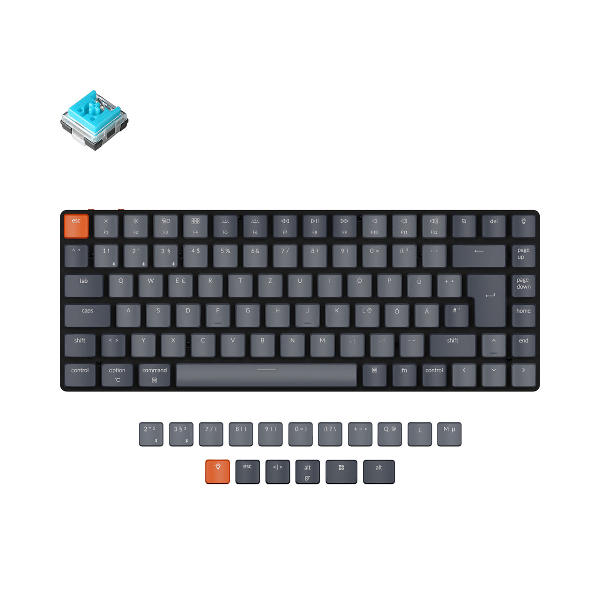 Keychron K3 ultra slim Hot swappable wireless mechanical keyboard Mac Windows iOS Android White backlight aluminum frame low profile Keychron Optical switch blue de iso layout