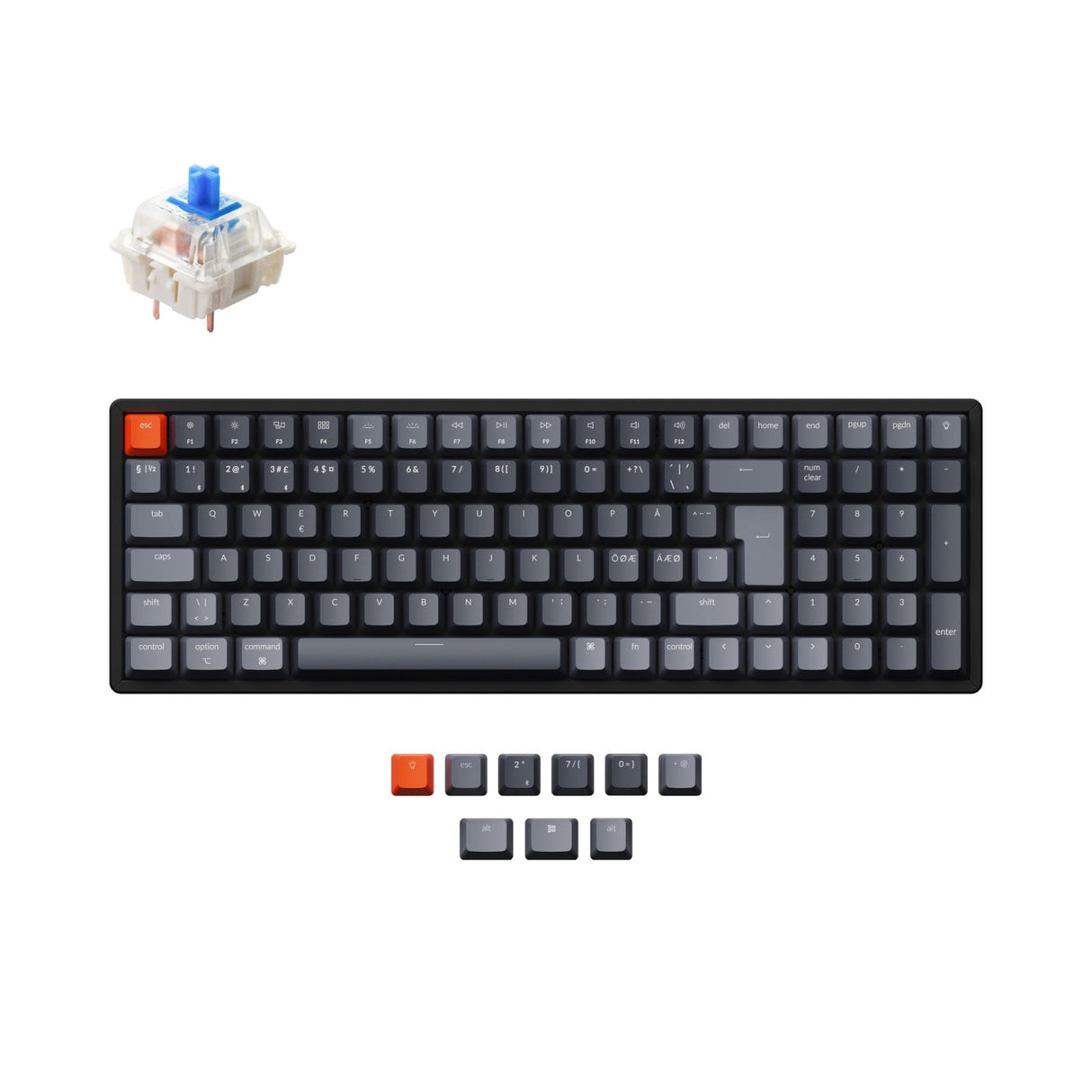 Keychron K4 Wireless Mechanical Keyboard Nordic ISO Layout Version 2 Gateron Blue Switch RGB Backlight Hot Swappable