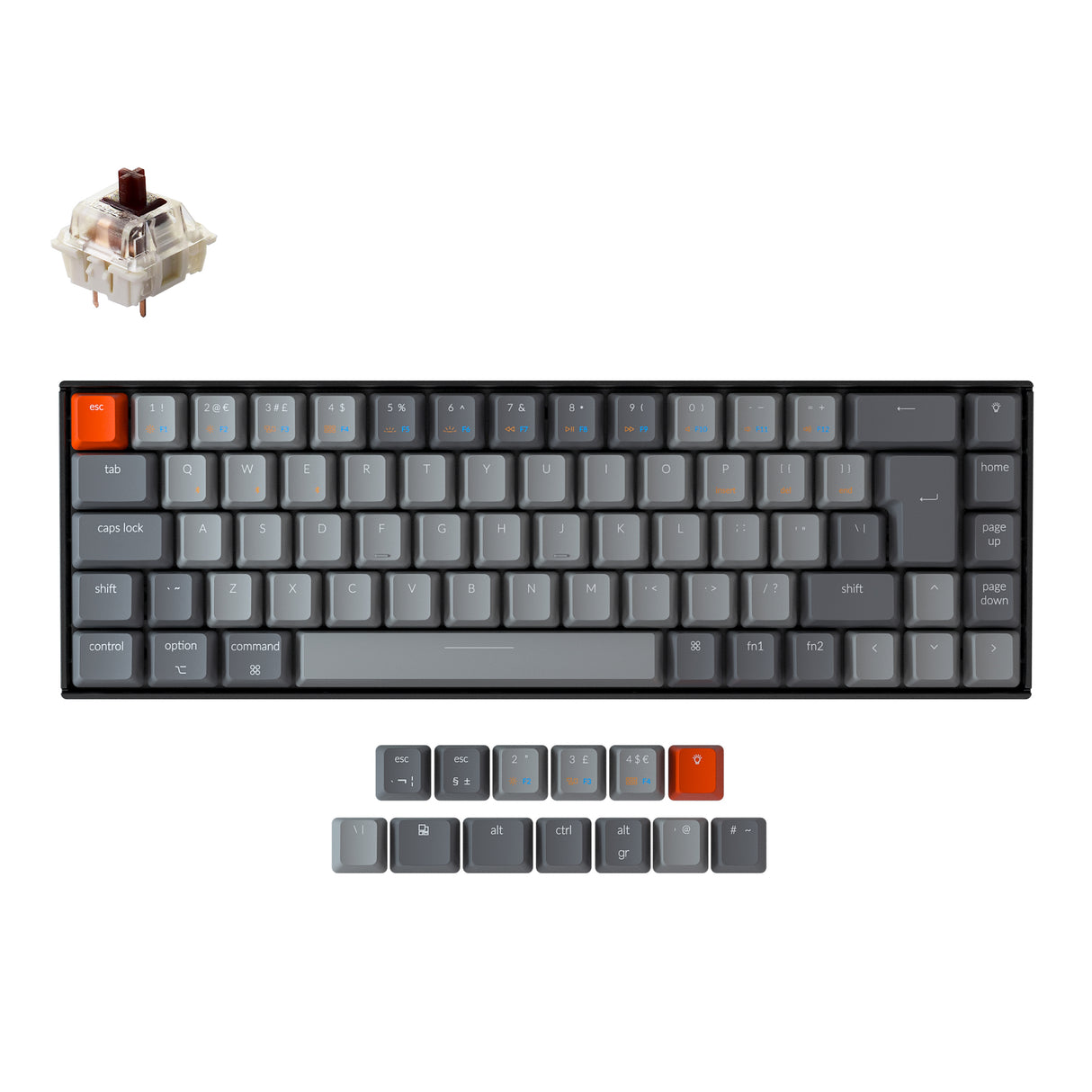 Keychron K6 65 percent compact wireless mechanical keyboard for Mac Windows iPad tablet UK ISO layout Gateron mechanical brown switch with RGB backlight and hot-swappable