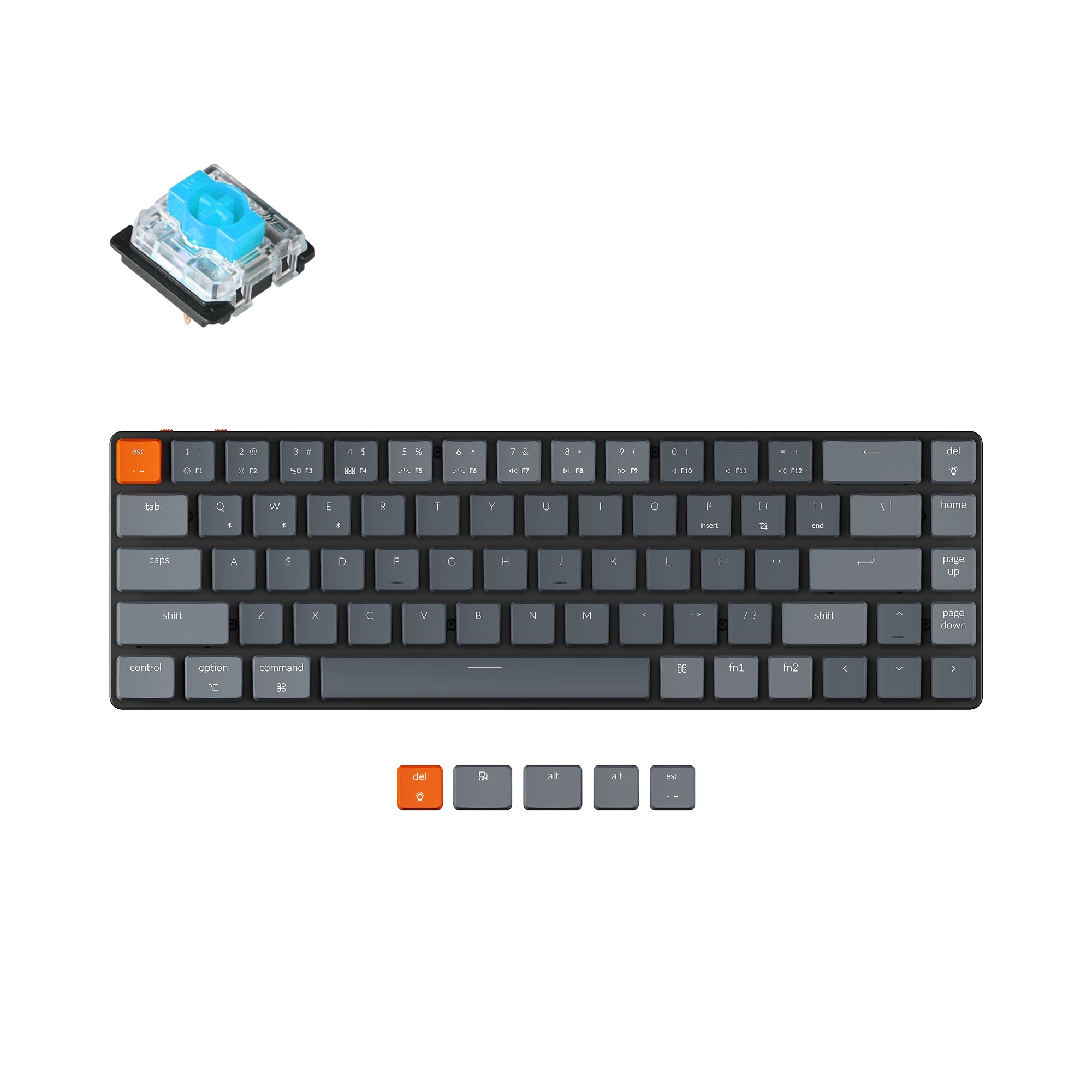 Keychron K7 65-percent ultra-slim compact wireless mechanical keyboard for Mac Windows Hot-swappable low-profile Gateron Mechanical blue switches with RGB backlit