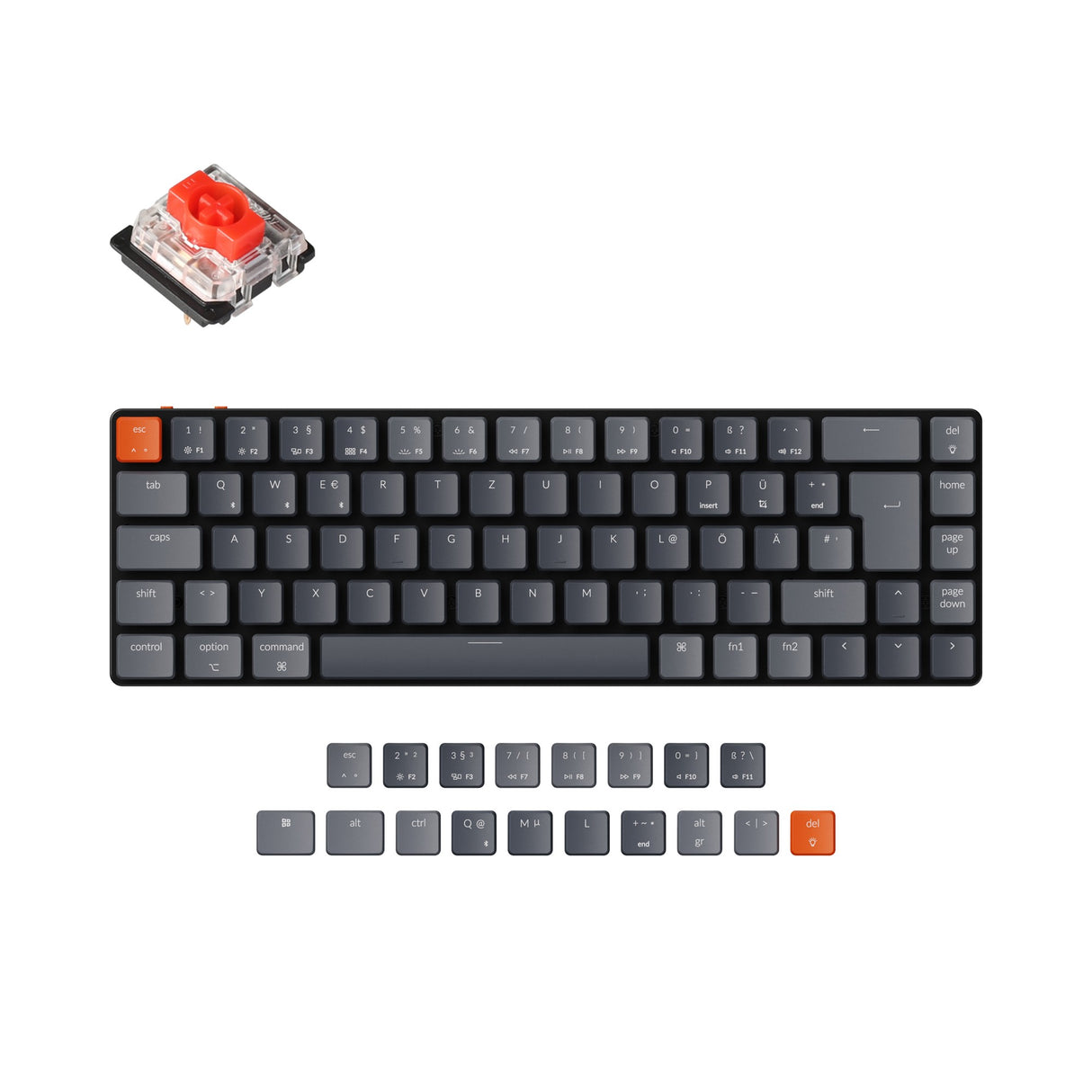 Keychron K7 ultra slim compact wireless mechanical keyboard for Mac Windows low profile Gateron red switch RGB backlight German ISO DE layout