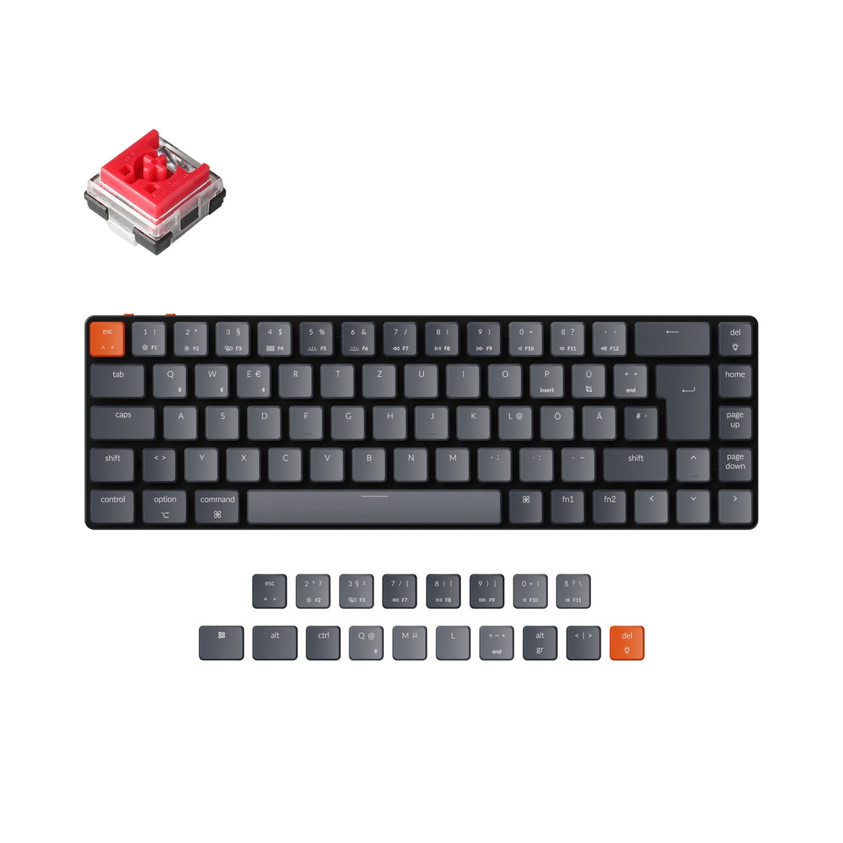 Keychron K7 ultra slim compact wireless mechanical keyboard for Mac Windows low profile Optical red switch white backlight German ISO DE layout