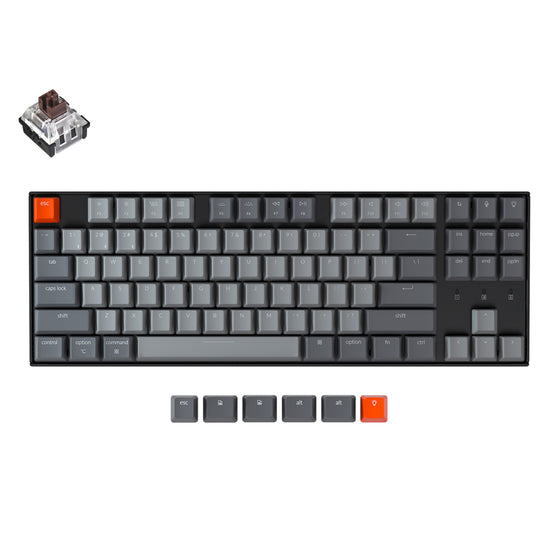 Keychron K8 tenkeyless wireless mechanical keyboard for Mac Windows iOS RGB white backlight with Hot-swappable Keychron Optical switch brown