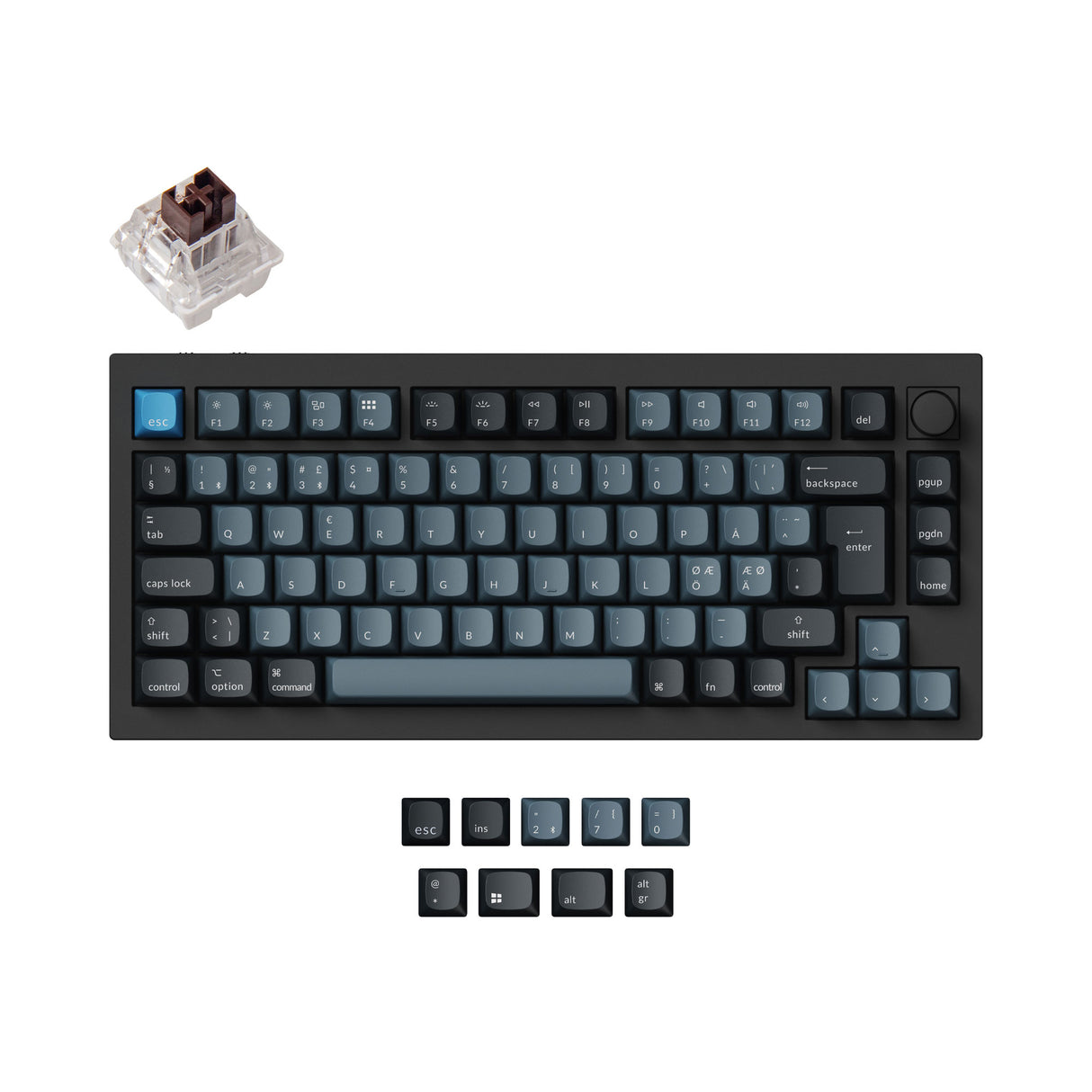 Keychron Q1 Pro QMK/VIA wireless custom mechanical keyboard 75 percent layout aluminum black for Mac WIndows Linux RGB backlight hot-swappable K Pro switch Brown ISO Nordic layout