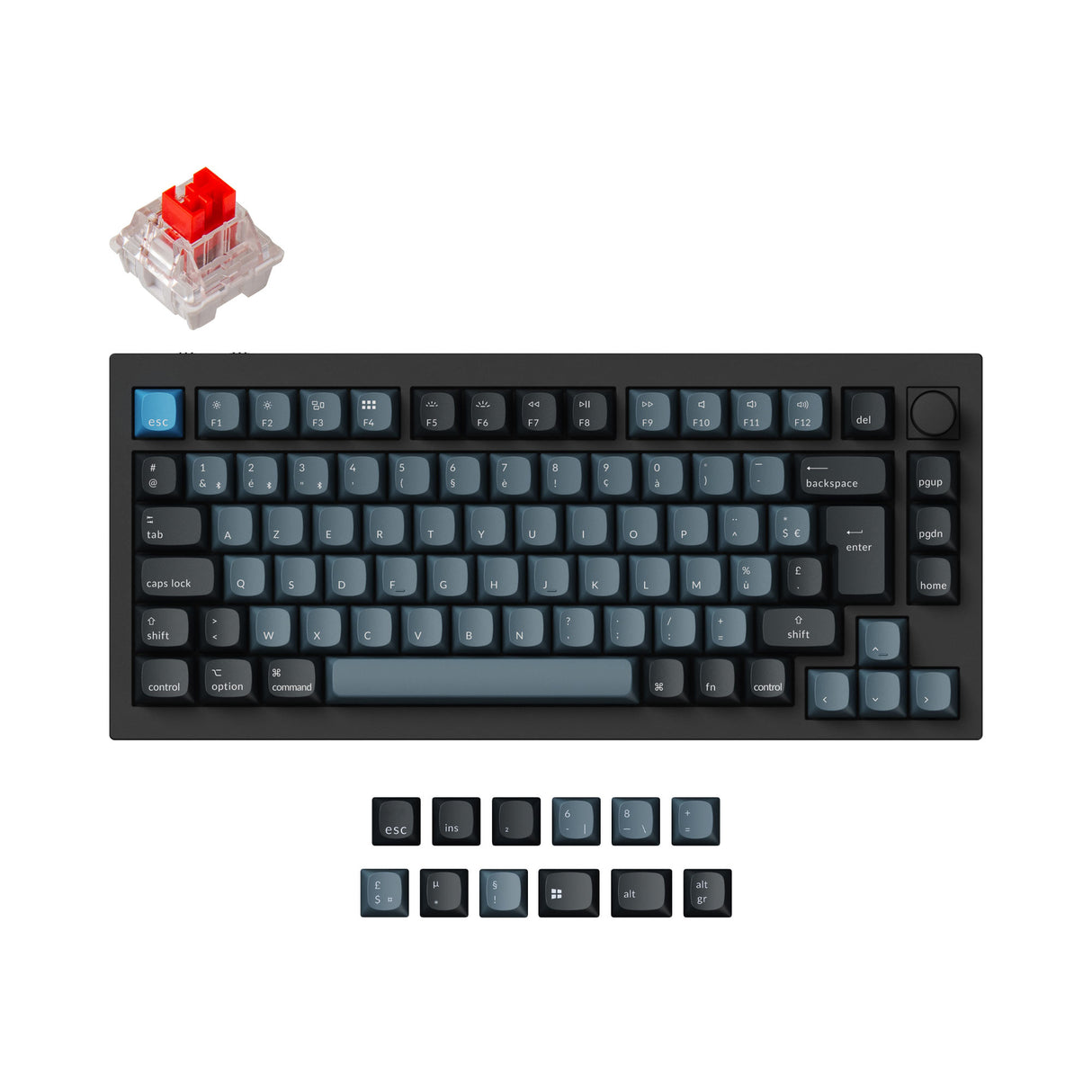 Keychron Q1 Pro QMK/VIA wireless custom mechanical keyboard 75 percent layout aluminum black for Mac WIndows Linux RGB backlight hot-swappable K Pro switch red ISO French layout