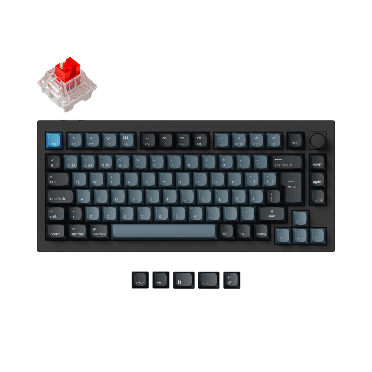 Keychron Q1 Pro QMK/VIA wireless custom mechanical keyboard 75 percent layout aluminum black for Mac WIndows Linux RGB backlight hot-swappable K Pro switch red ISO Spanish layout