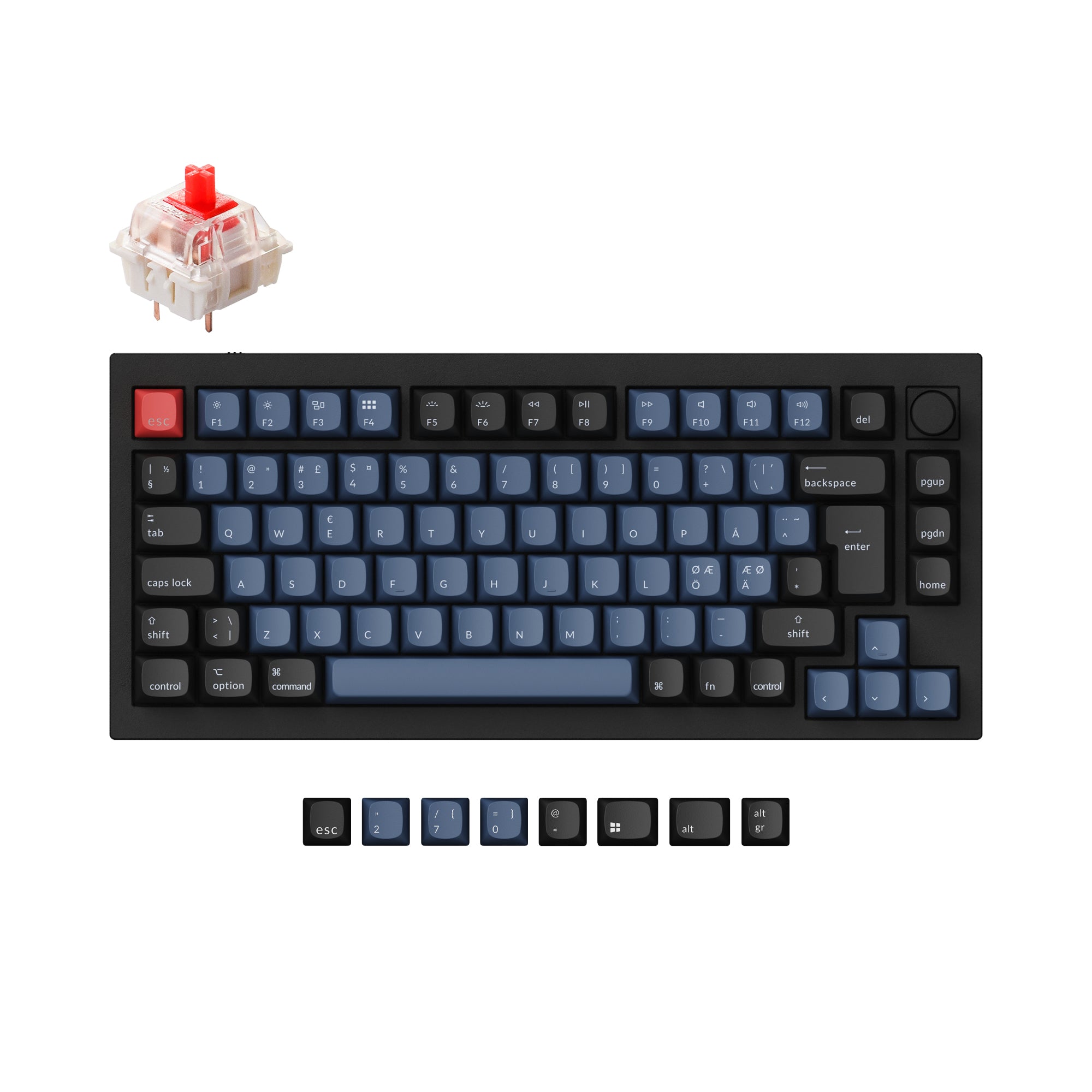 Keychron Q1 QMK VIA Custom Mechanical Keyboard 75 Percent For Mac Windows Nordic ISO Layout Gateron G Pro Red Switch