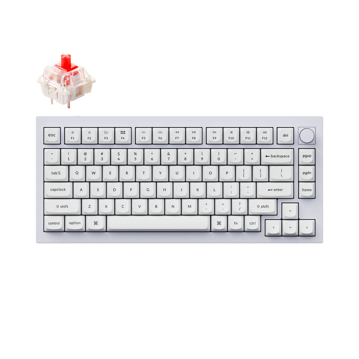 Keychron Q1 QMK VIA custom mechanical keyboard 75 percent layout full aluminum white frame knob version for Mac Windows iOS RGB backlight with hot swappable Gateron G Pro switch red