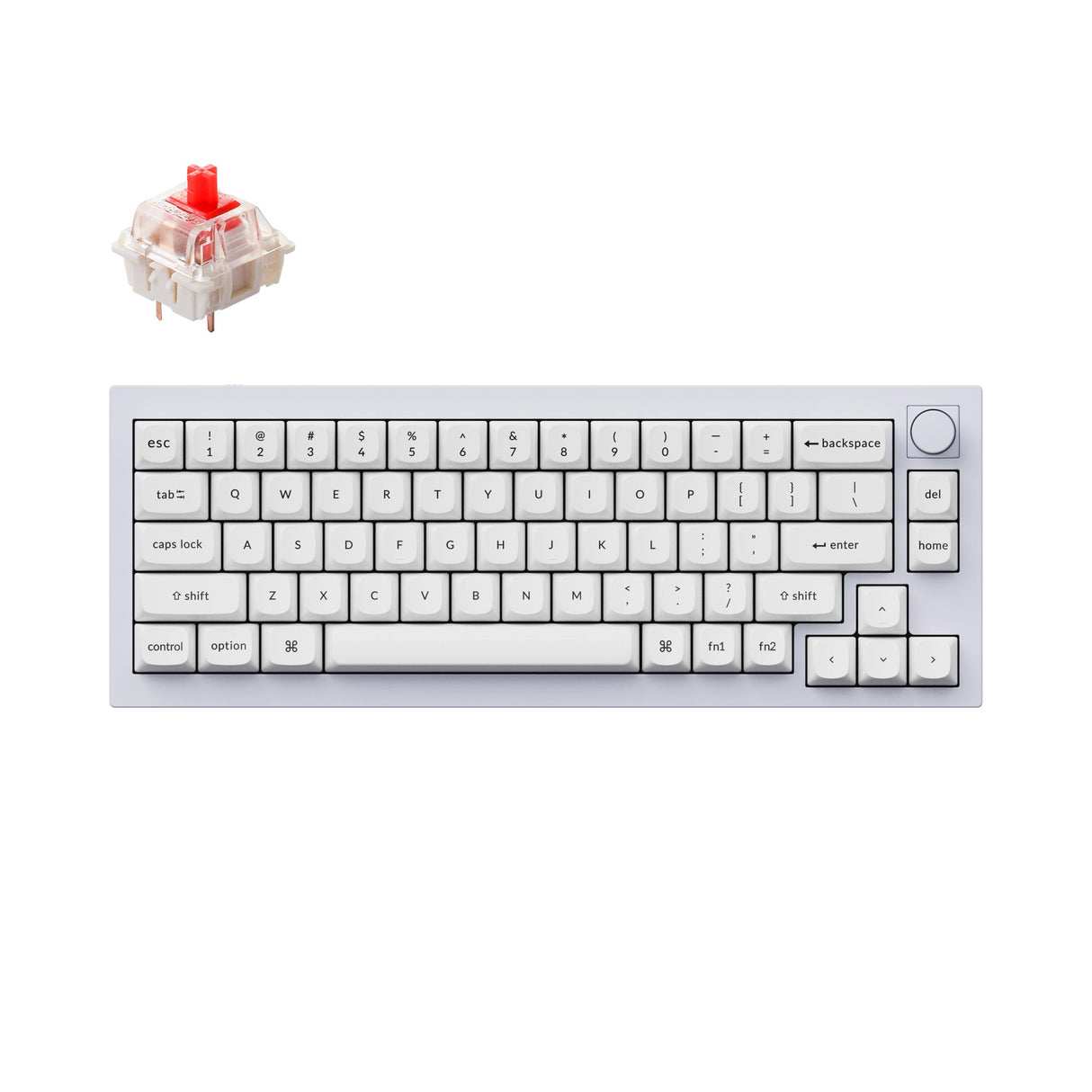 Keychron Q2 QMK VIA custom mechanical keyboard 65 percent layout full aluminum black frame for Mac Windows iOS RGB backlight with hot swappable Gateron G Pro switch red shell white knob version