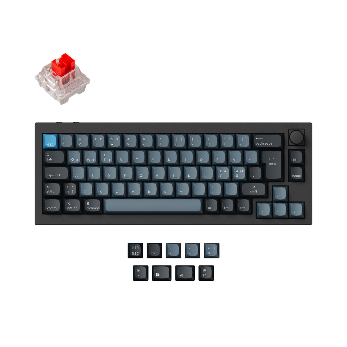 Keychron Q2 Pro QMK/VIA wireless custom mechanical keyboard 65 percent layout aluminum black for Mac WIndows Linux RGB backlight hot-swappable K Pro switch red ISO Nordic layout