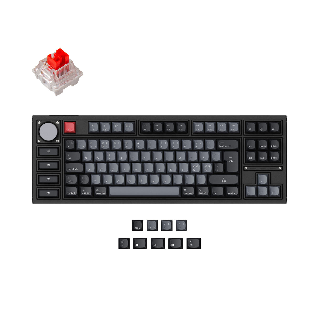 Keychron Q3 Pro QMK/VIA wireless custom mechanical keyboard 80 percent layout aluminum black for Mac WIndows Linux RGB backlight hot-swappable K Pro switch red ISO Nordic layout