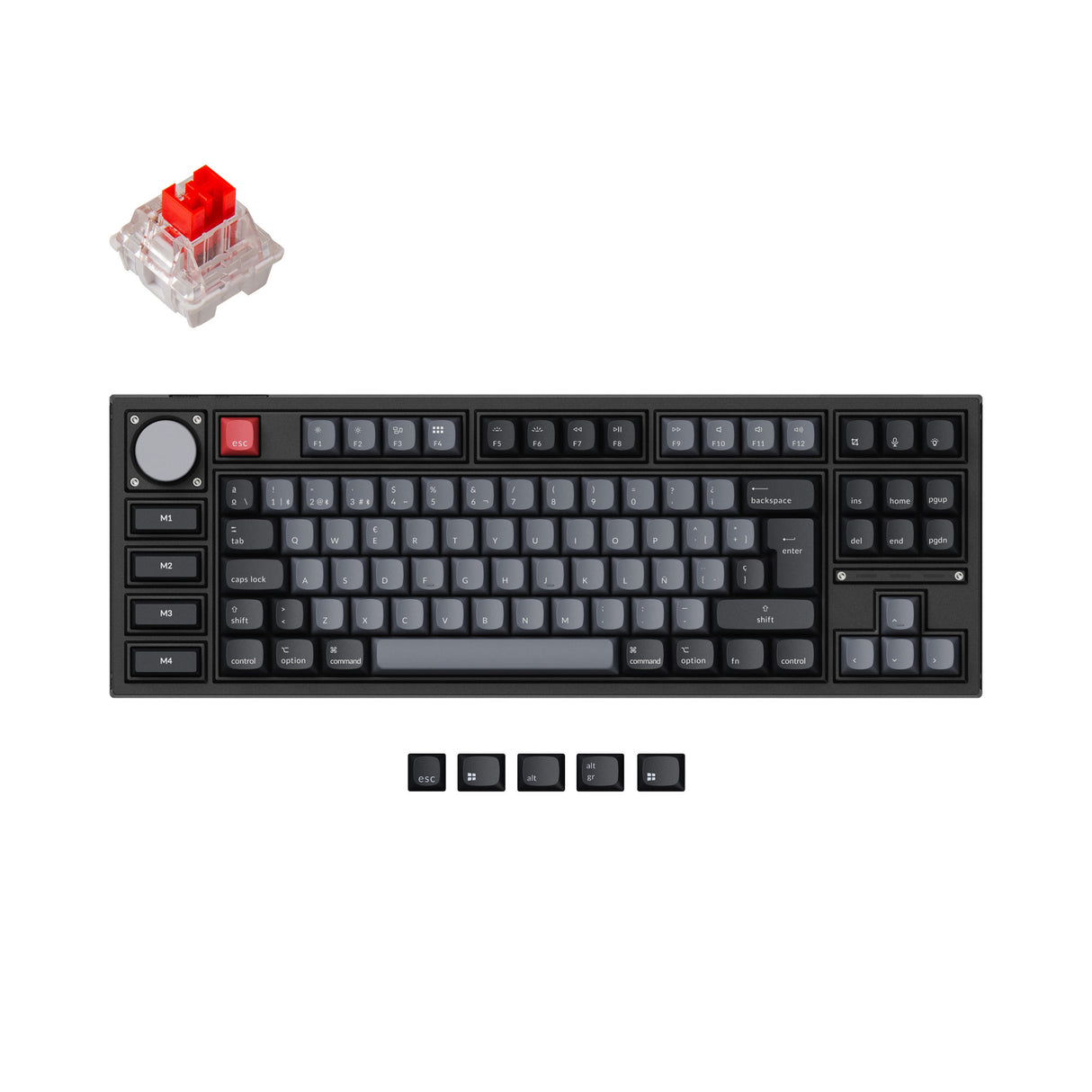 Keychron Q3 Pro QMK/VIA wireless custom mechanical keyboard 80 percent layout aluminum black for Mac WIndows Linux RGB backlight hot-swappable K Pro switch red ISO Spanish layout