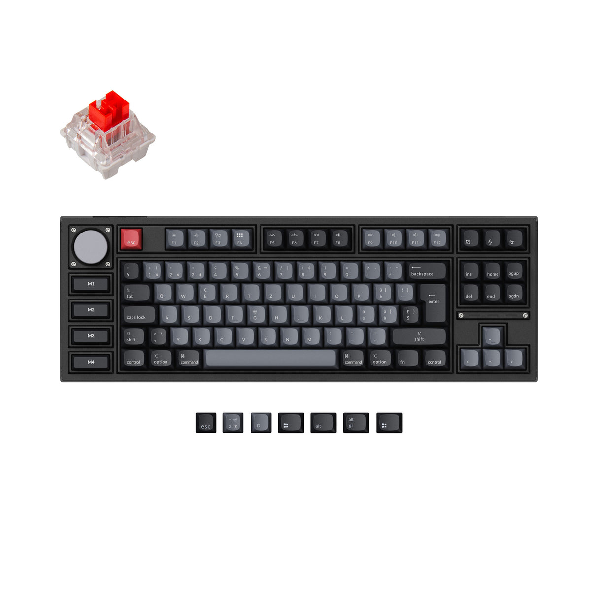 Keychron Q3 Pro QMK/VIA wireless custom mechanical keyboard 80 percent layout aluminum black for Mac WIndows Linux RGB backlight hot-swappable K Pro switch red ISO Swiss layout