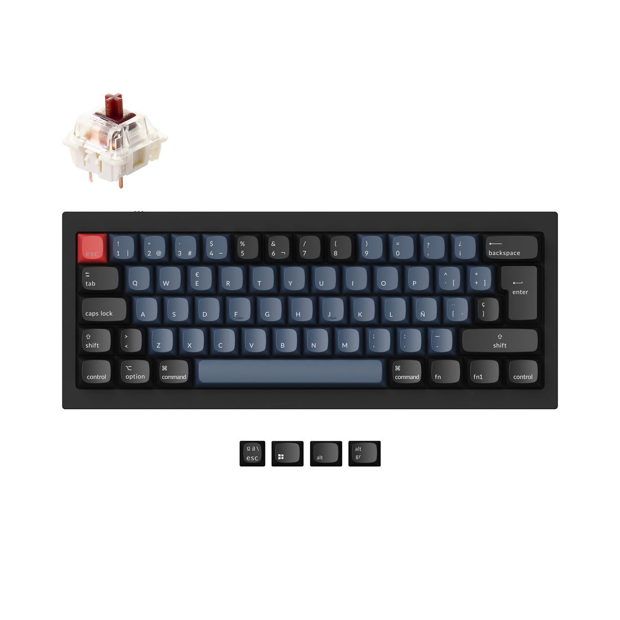 Keychron Q4 60 percent QMK mechanical keyboard black Gateron G Pro brown switch ISO Spanish layout