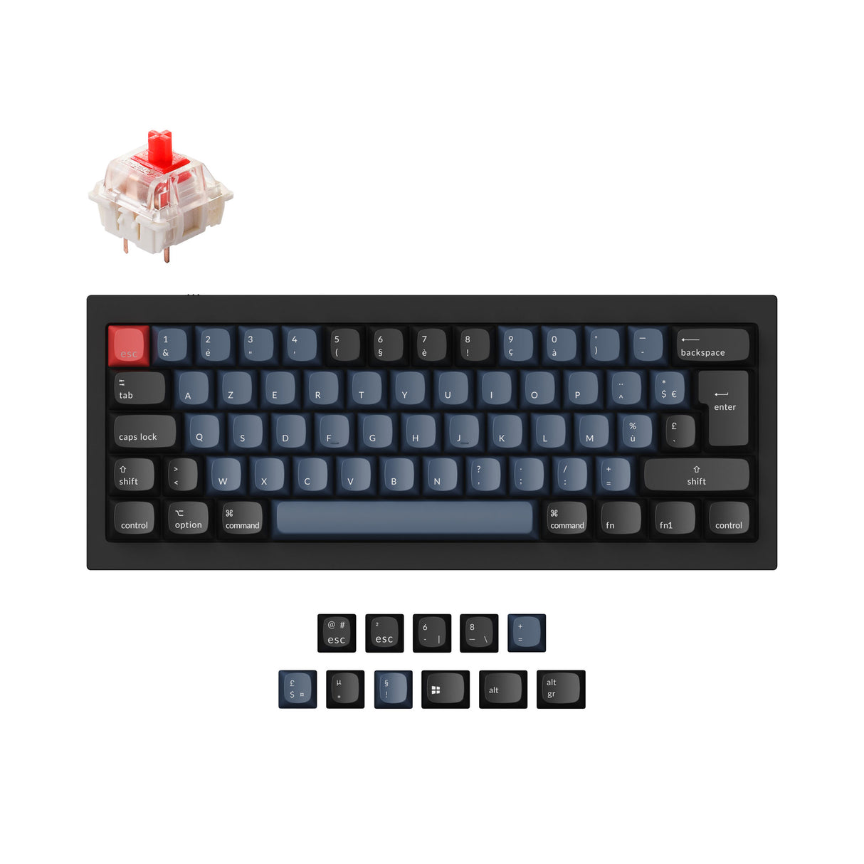 Keychron Q4 60 percent QMK mechanical keyboard black Gateron G Pro Red switch ISO French layout