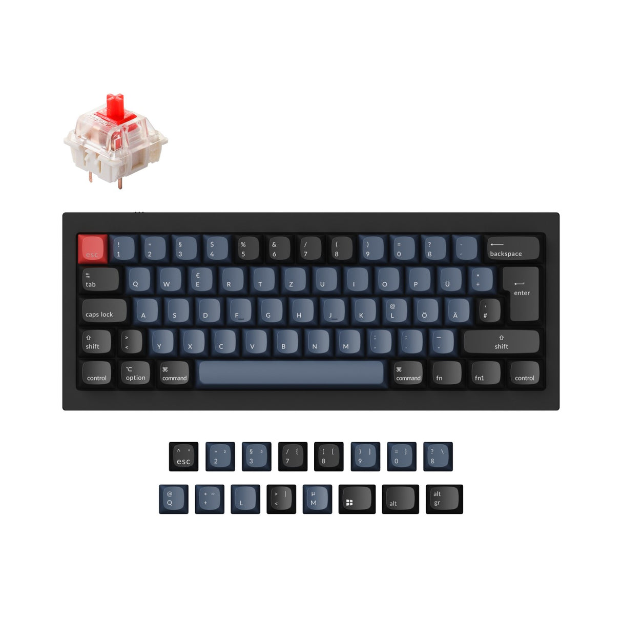 Keychron Q4 60 percent QMK mechanical keyboard black Gateron G Pro Red switch ISO German DE layout