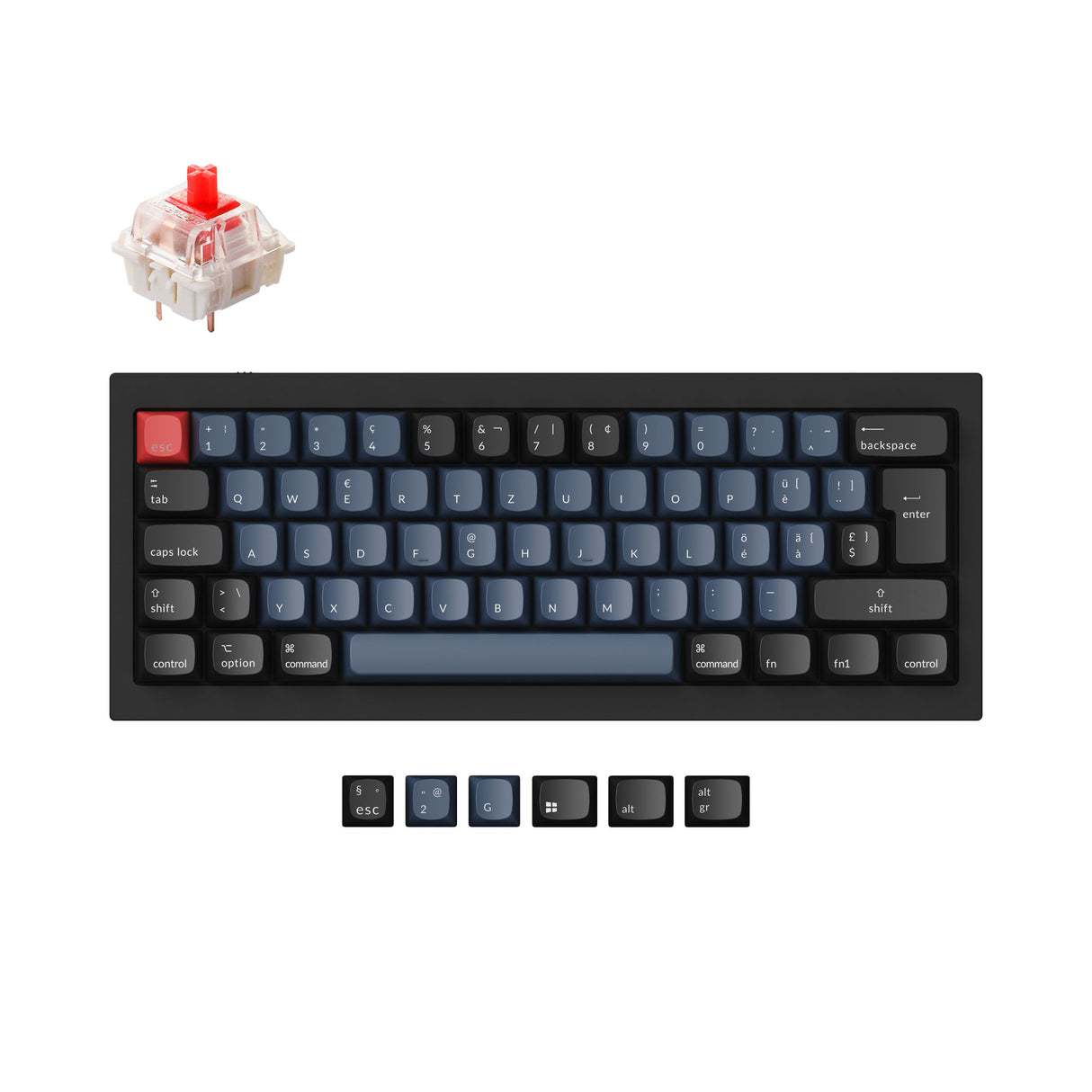 Keychron Q4 60 percent QMK mechanical keyboard black Gateron G Pro Red switch ISO Swiss layout