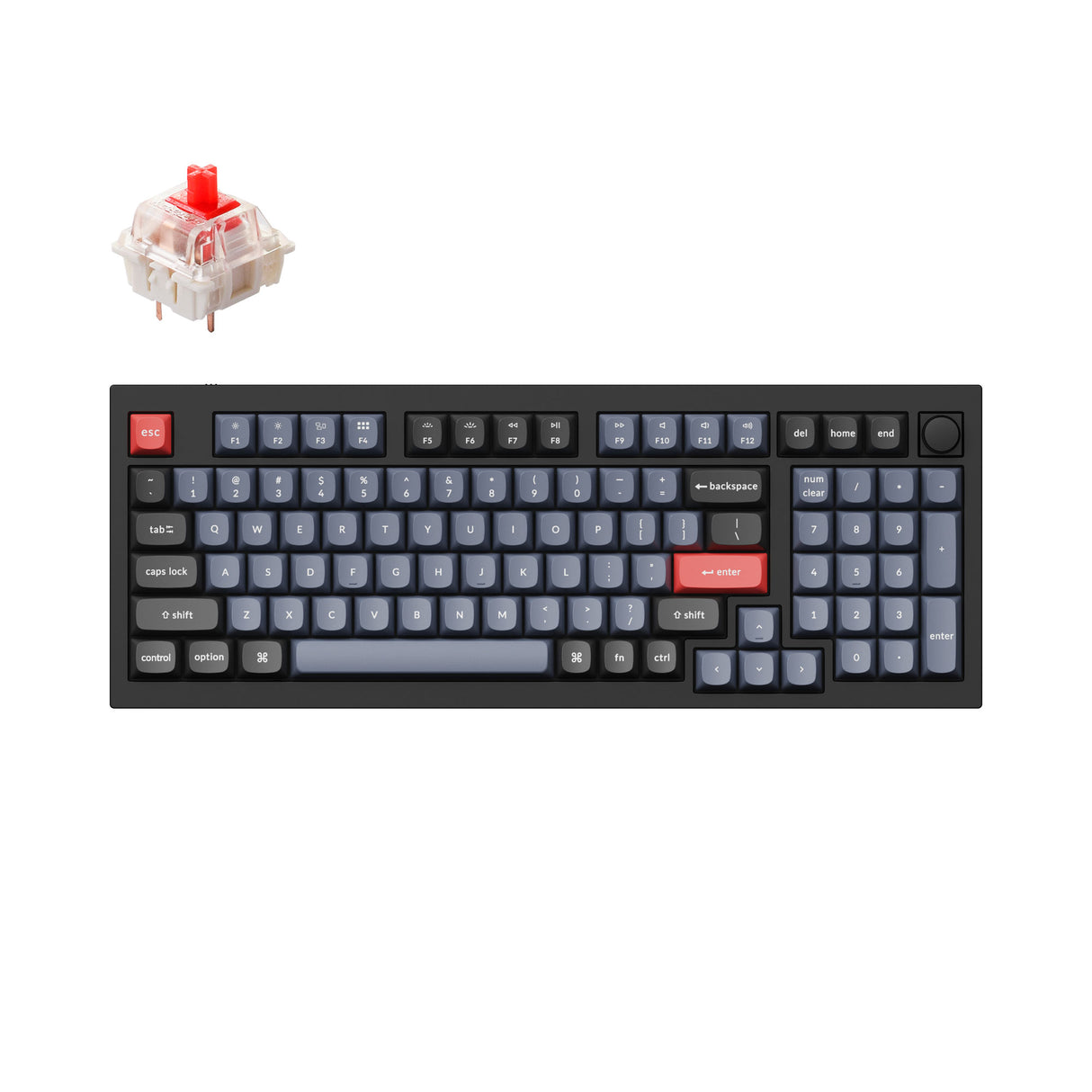 Keychron Q5 QMK VIA custom mechanical keyboard 1800 compact 96 percent layout full aluminum black frame knob for Mac Windows RGB backlight with hot swappable Gateron G Pro switch red