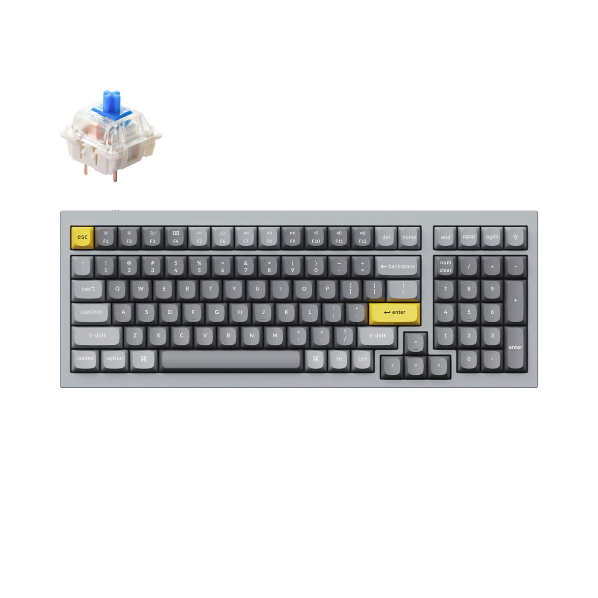 Keychron Q5 QMK VIA custom mechanical keyboard 1800 compact 96 percent layout full aluminum grey frame for Mac Windows RGB backlight with hot swappable Gateron G Pro switch blue