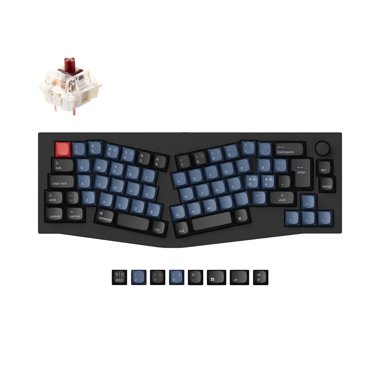 Keychron Q8 QMK VIA Custom Mechanical Keyboard Alice Layout Full Aluminum Frame For Mac Windows Linux Fully Assembled Knob Carbon Black Nordic ISO Layout Gateron G Pro Brown