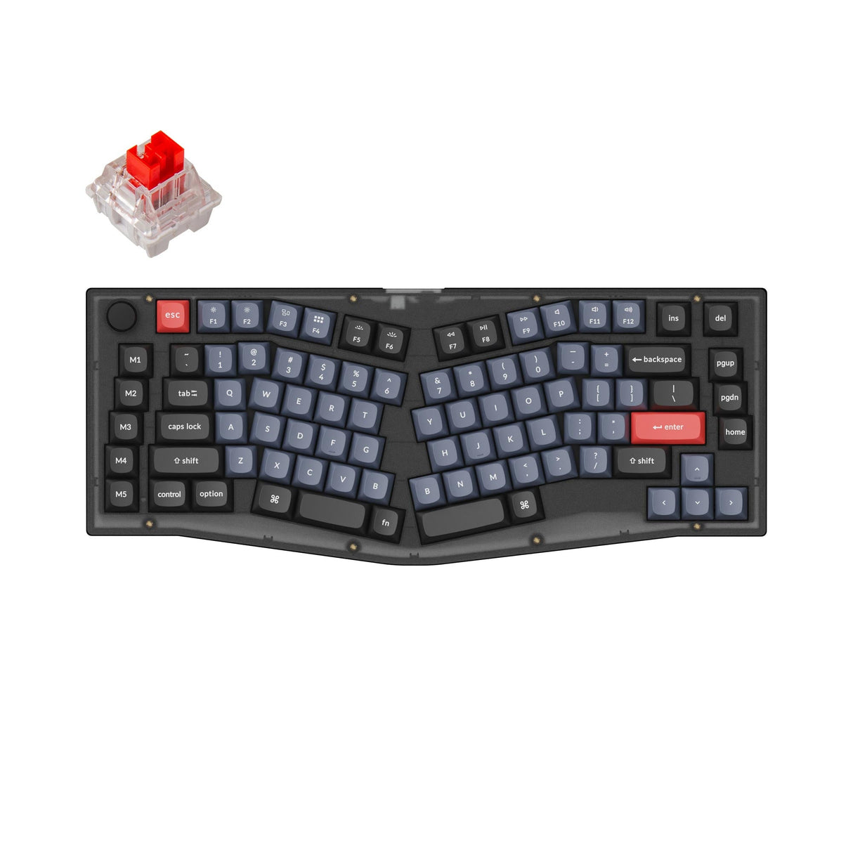 Keychron V10 75% Alice Layout QMK VIA Custom Mechanical Keyboard RGB Backlight Frosted Black Knob Hot-swappable K Pro Switch Red