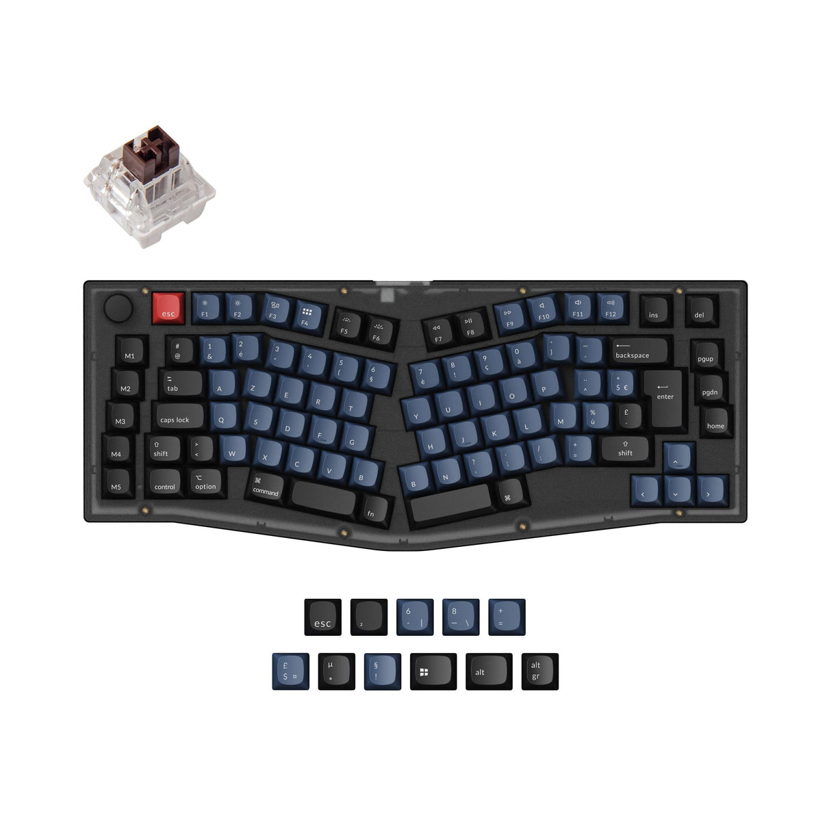 Keychron V10 QMK VIA custom mechanical keyboard Alice layout frosted black for Mac Window Linux fully assembled knob black FR ISO layout Keychron K pro switch brown