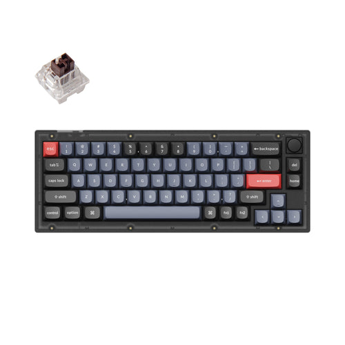 Keychron V2 Custom Mechanical Keyboard knob version frosted black 65 percent layout with Keychron K Pro switch brown